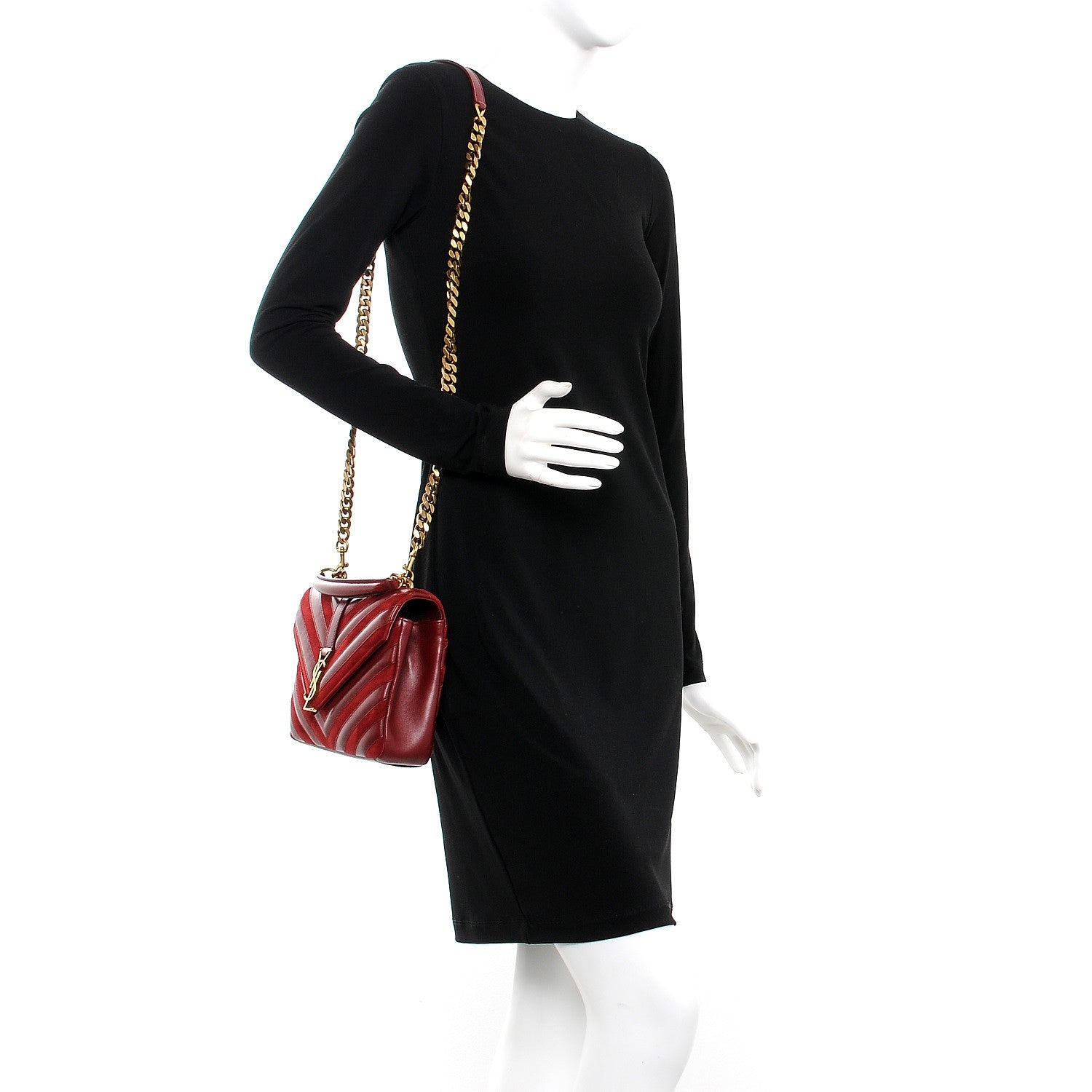 Saint Laurent Calfskin Suede Matelasse Chevron Medium Monogram College Bag Burgundy 2 of 8