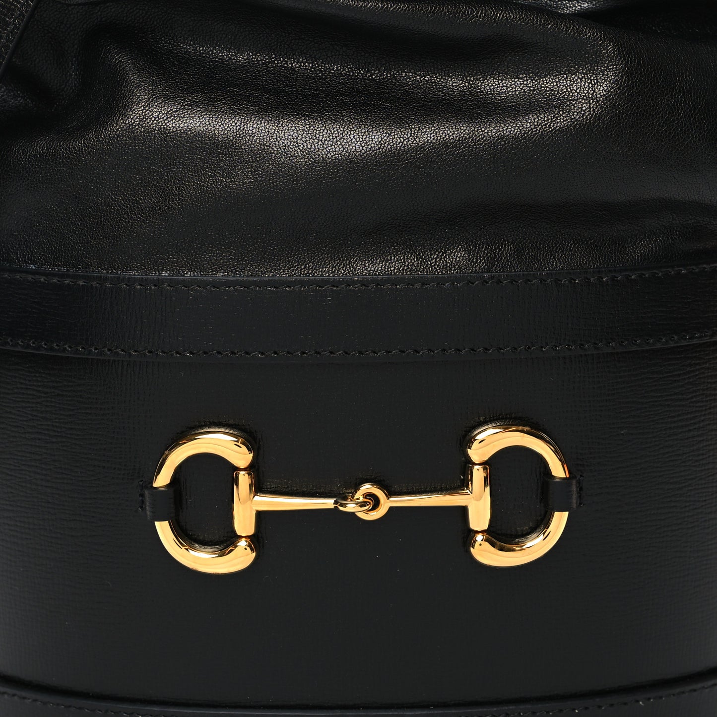 Azalea Sakai Calfskin Horsebit 1955 Drawstring Bucket Bag Black