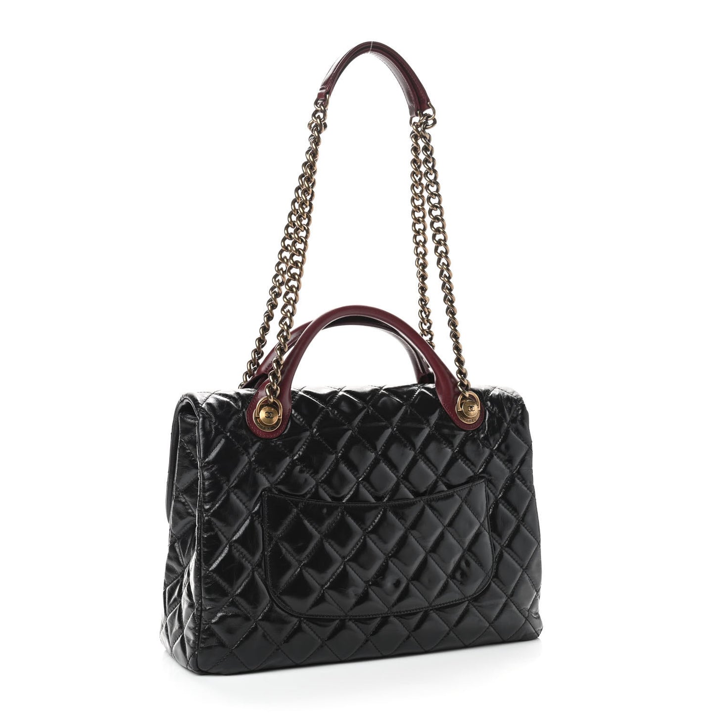 Glazed Calfskin Castle Rock Large Flap Black Burgundy