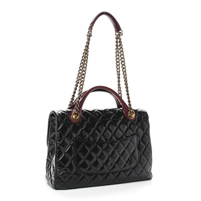 Chanel Glazed Calfskin Castle Rock Large Flap Black Burgundy 3 of 9