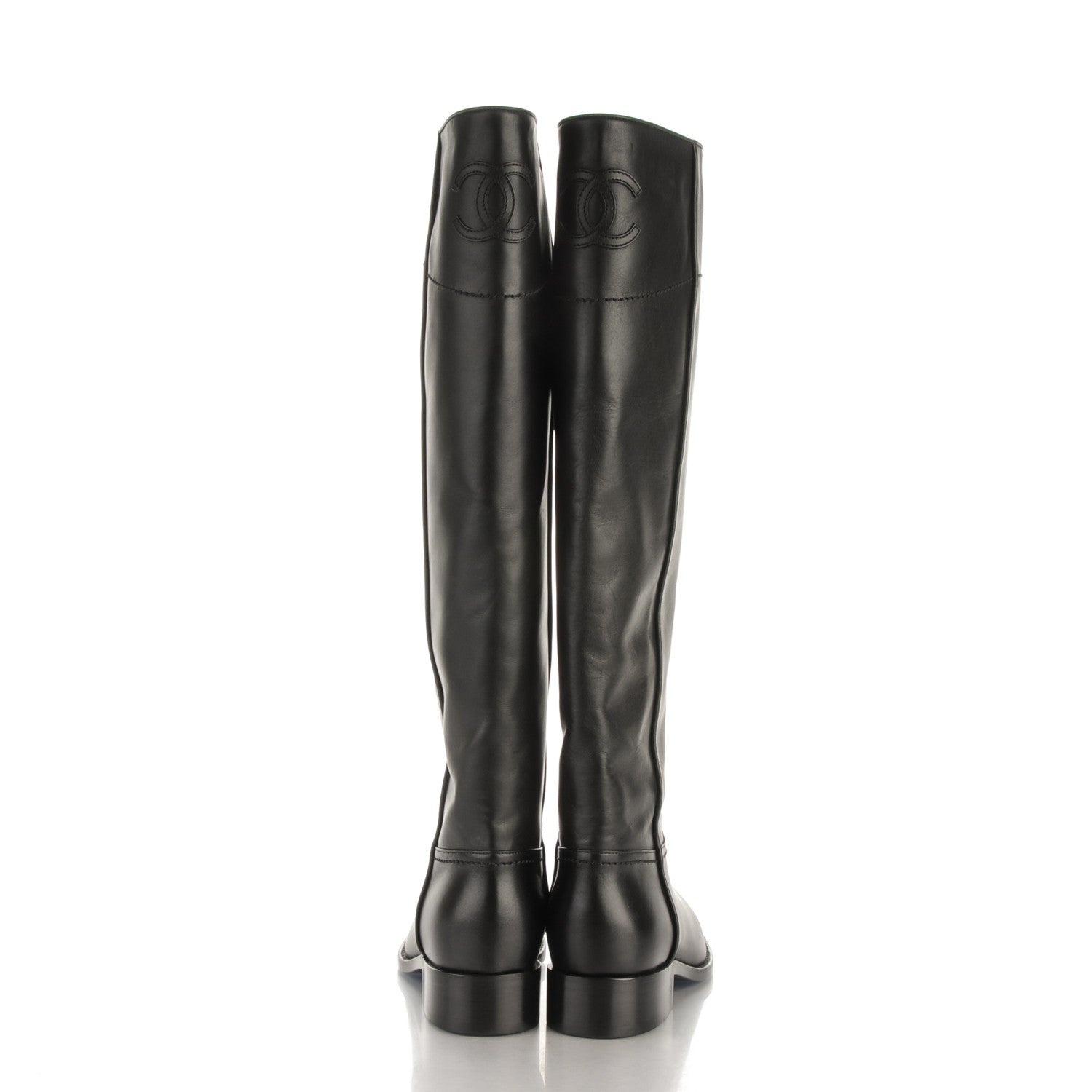 Chanel Calfskin Ascot Knee High CC Boots 35 Black 5 of 8