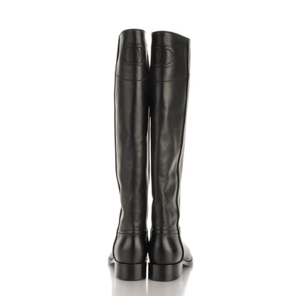Chanel Calfskin Ascot Knee High CC Boots 35 Black 5 of 8