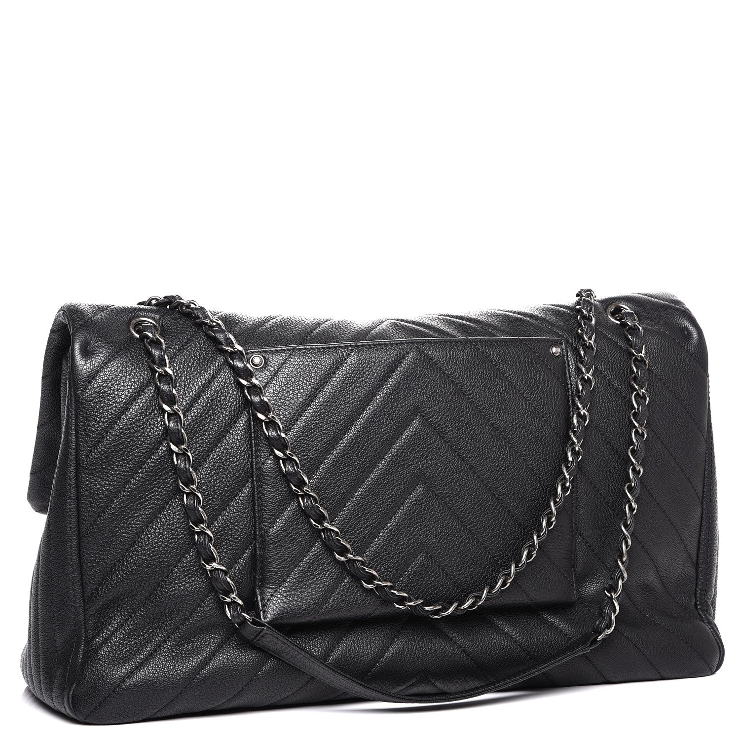 Chanel Calfskin Chevron Quilted XXL Travel Flap Bag Black 5 of 8