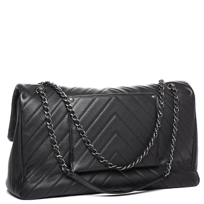 Chanel Calfskin Chevron Quilted XXL Travel Flap Bag Black 5 of 8