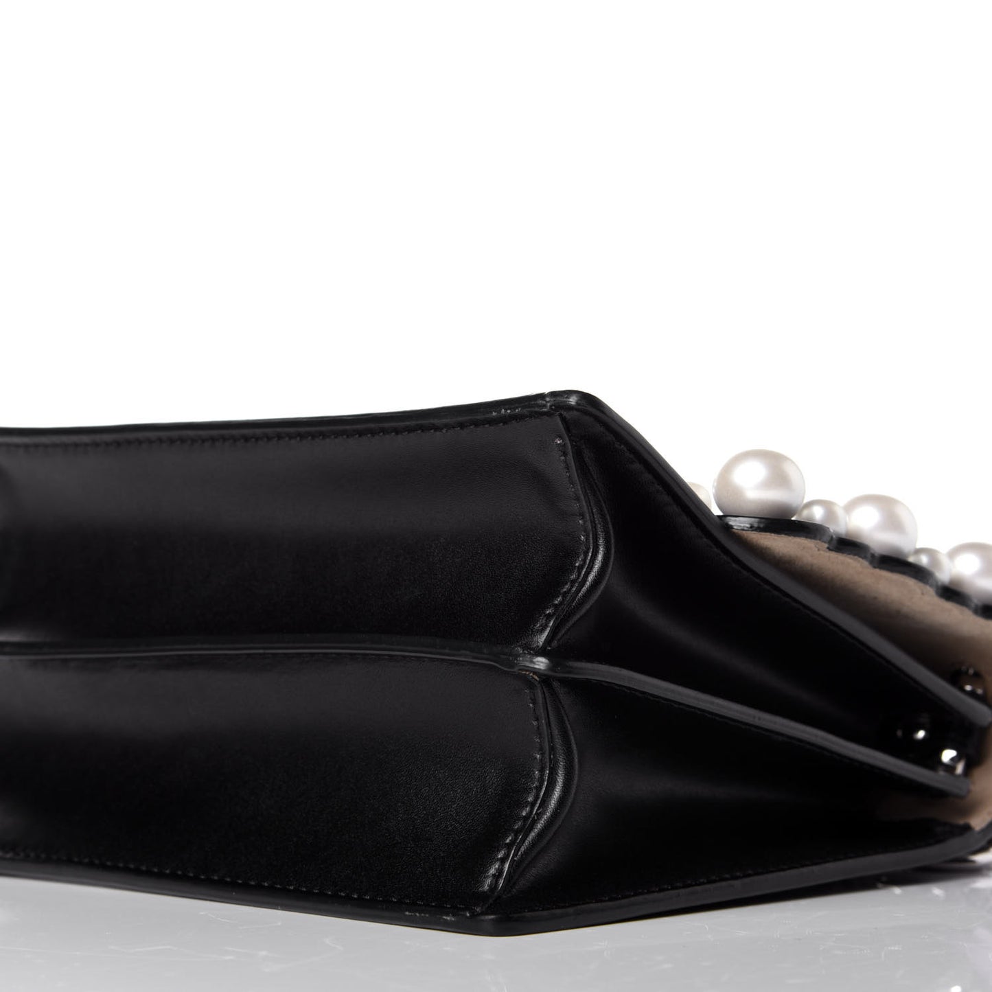 Vitello Liberty Pearl Scalloped Studded Small Kan I Shoulder Bag Black
