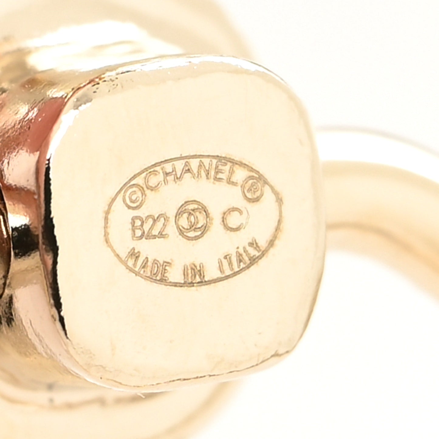 Metal Pearl CC Hoop Drop Earrings Gold