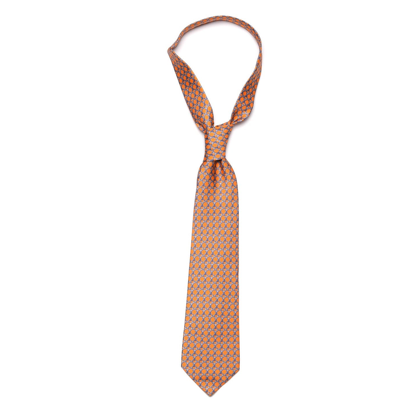 Mens Printed Silk Cinquante Neuf Neck Tie in Orange Ciel