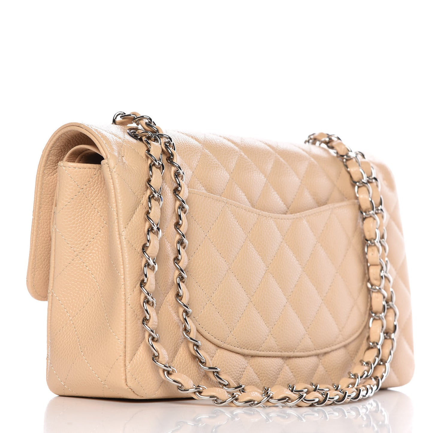 Caviar Quilted Medium Double Flap Beige Clair