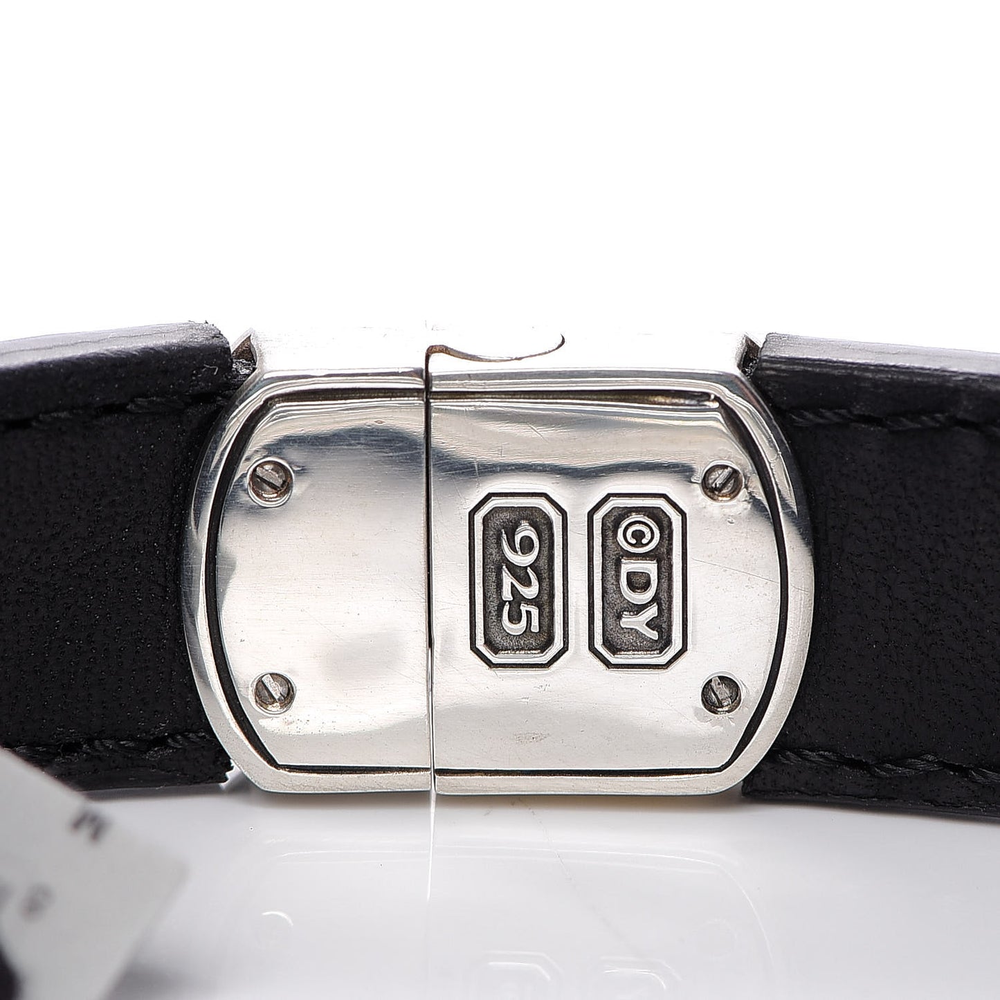 Sterling Silver Leather Mens Cable ID Bracelet Black