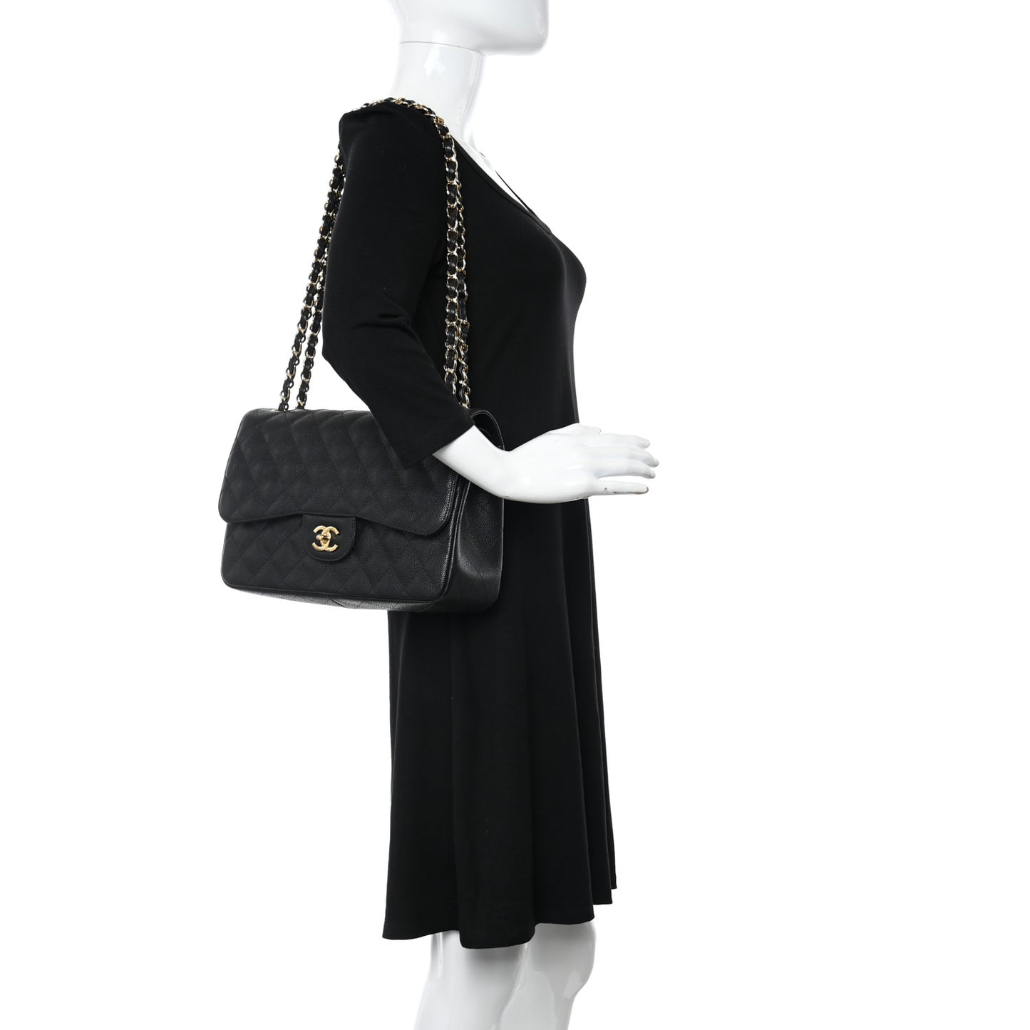 Caviar Quilted Jumbo Double Flap Black