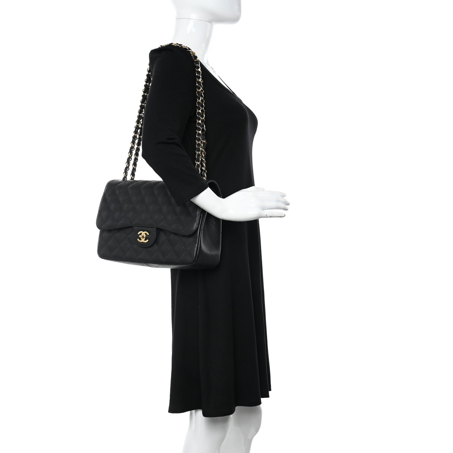 Chanel Caviar Quilted Jumbo Double Flap Black 2 of 12