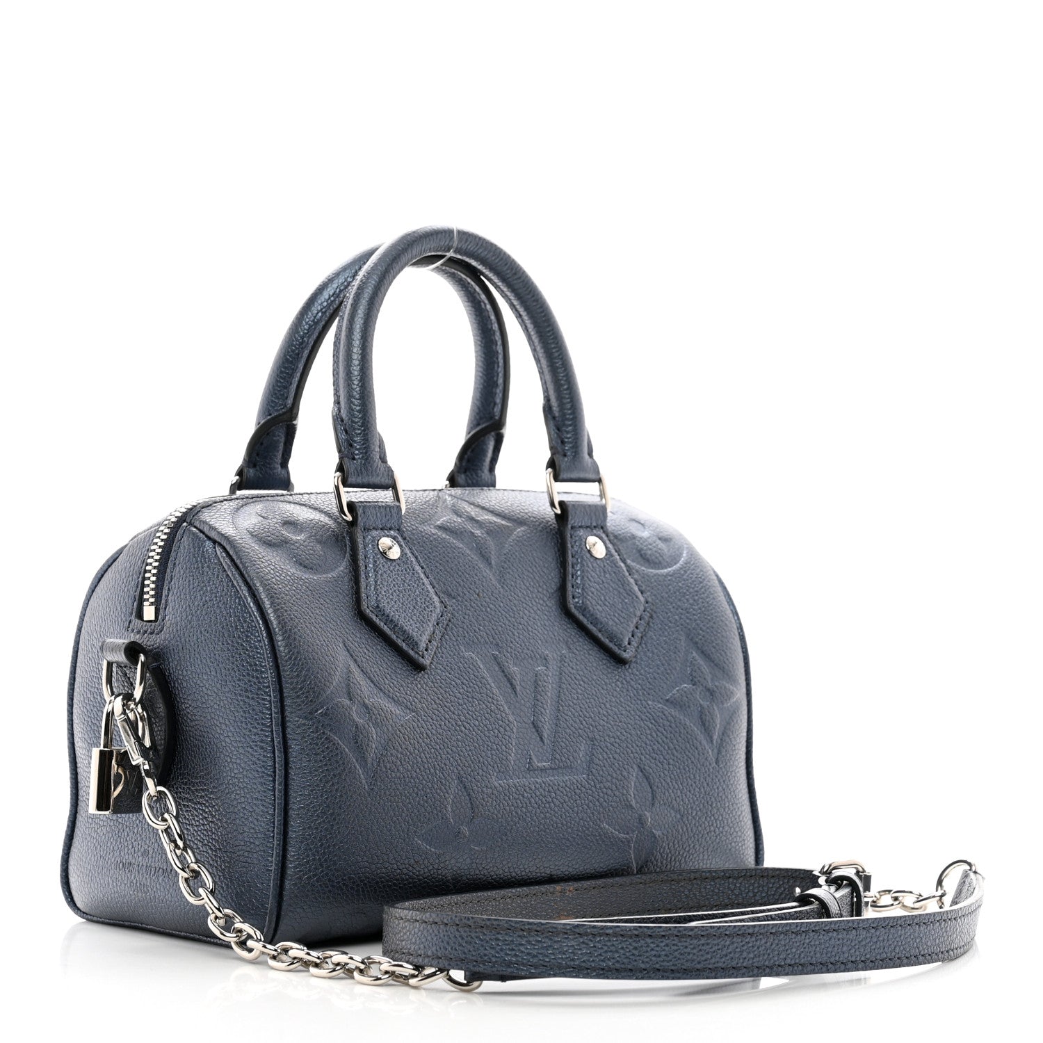 Louis Vuitton Metallic Empreinte Monogram Giant Speedy Bandouliere 20 Navy Nacre 3 of 11