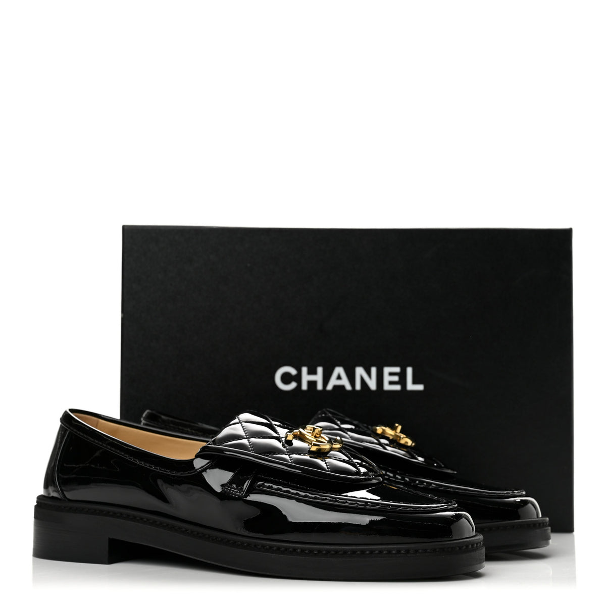 Patent Quilted CC Turnlock Loafers 38 Black