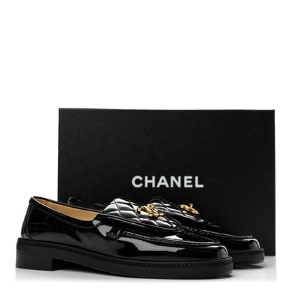 Chanel Patent Quilted CC Turnlock Loafers 38 Black 10 of 10