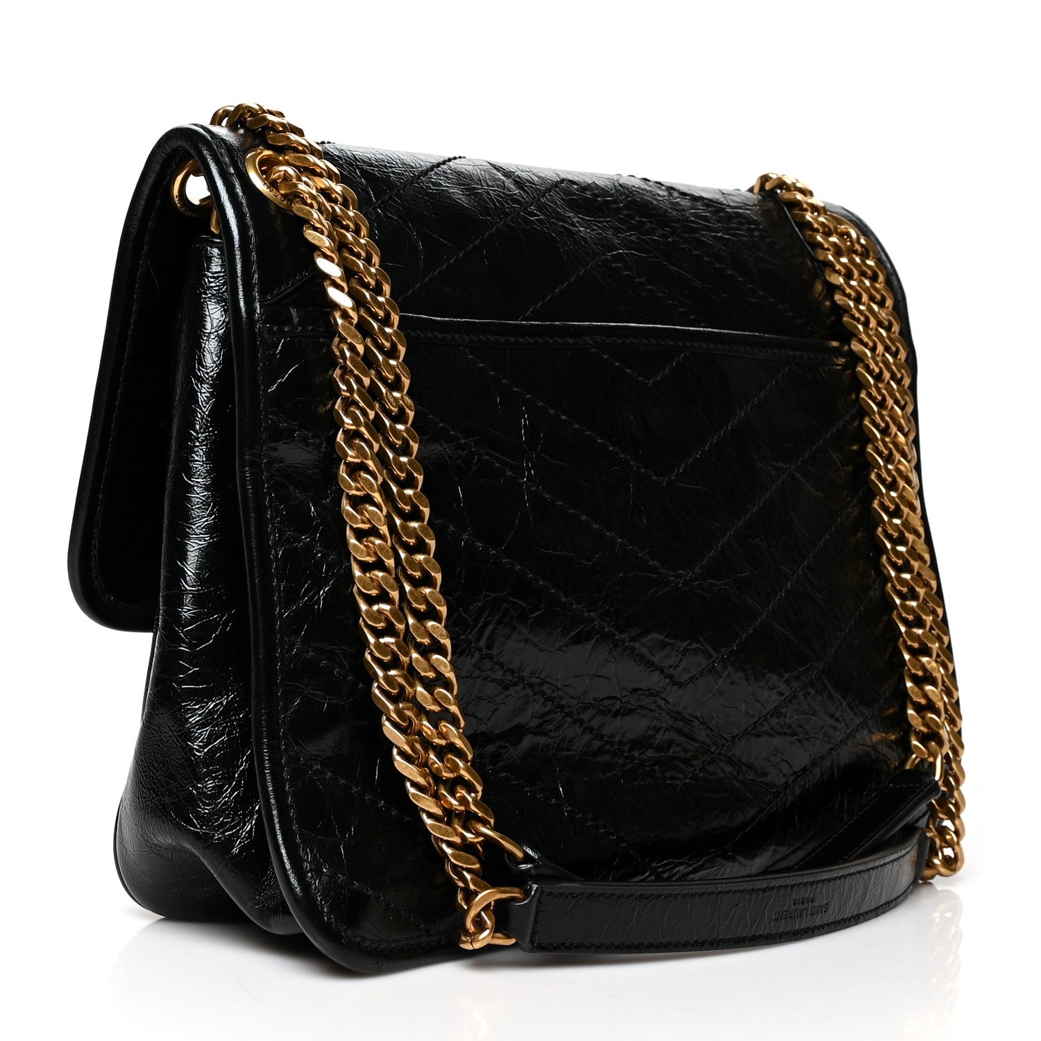 Saint Laurent Crinkled Calfskin Matelasse Monogram Medium Niki Chain Satchel Black 3 of 11