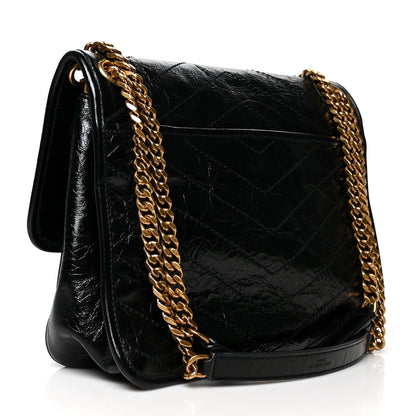 Saint Laurent Crinkled Calfskin Matelasse Monogram Medium Niki Chain Satchel Black 3 of 11