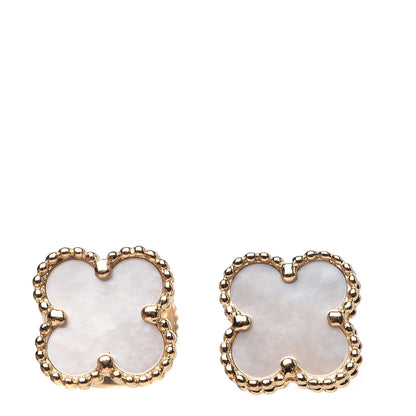 Van Cleef & Arpels 18K Yellow Gold Mother of Pearl Sweet Alhambra Earrings 1 of 6