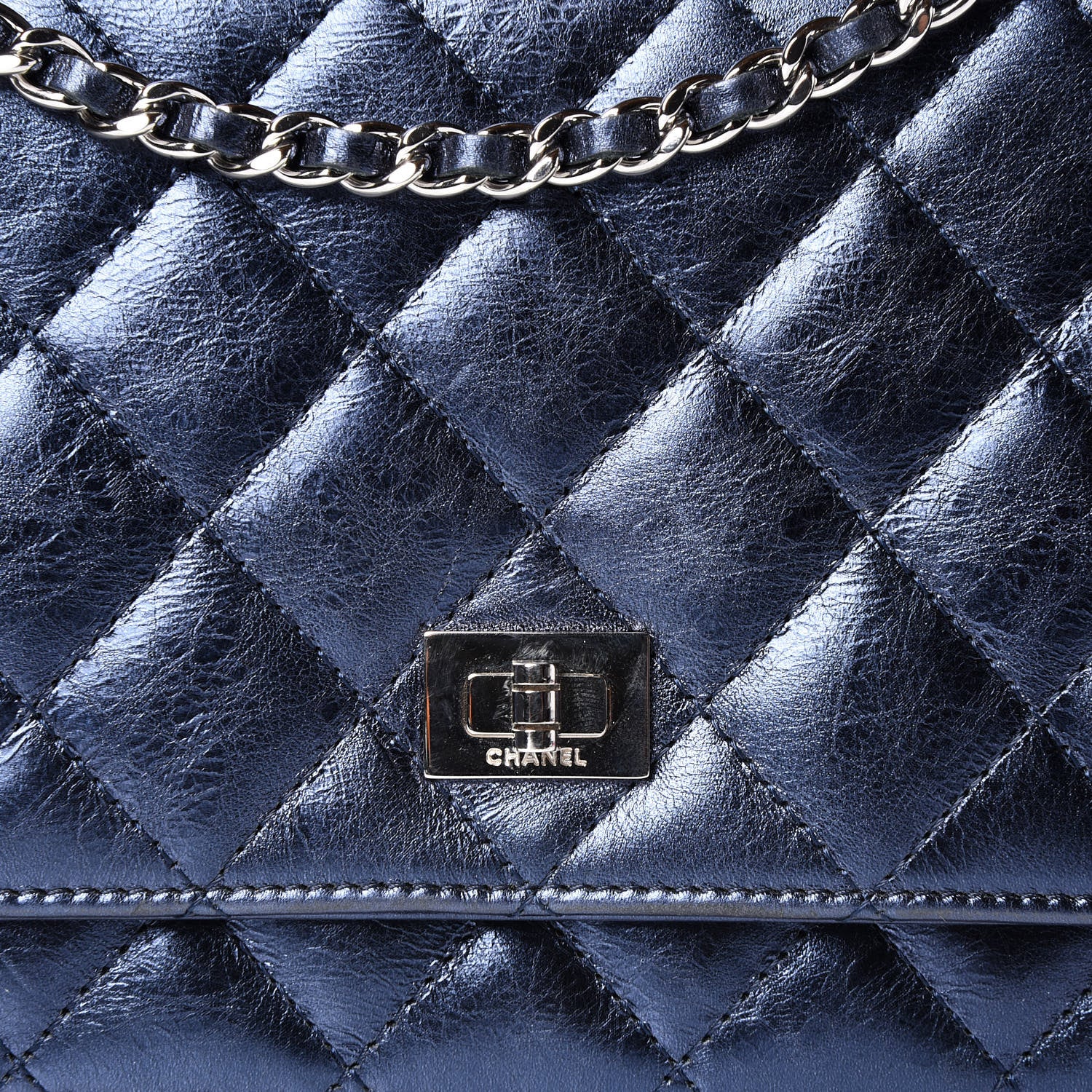 Chanel Metallic Lambskin Quilted Reissue Wallet On Chain WOC Blue 10 of 11