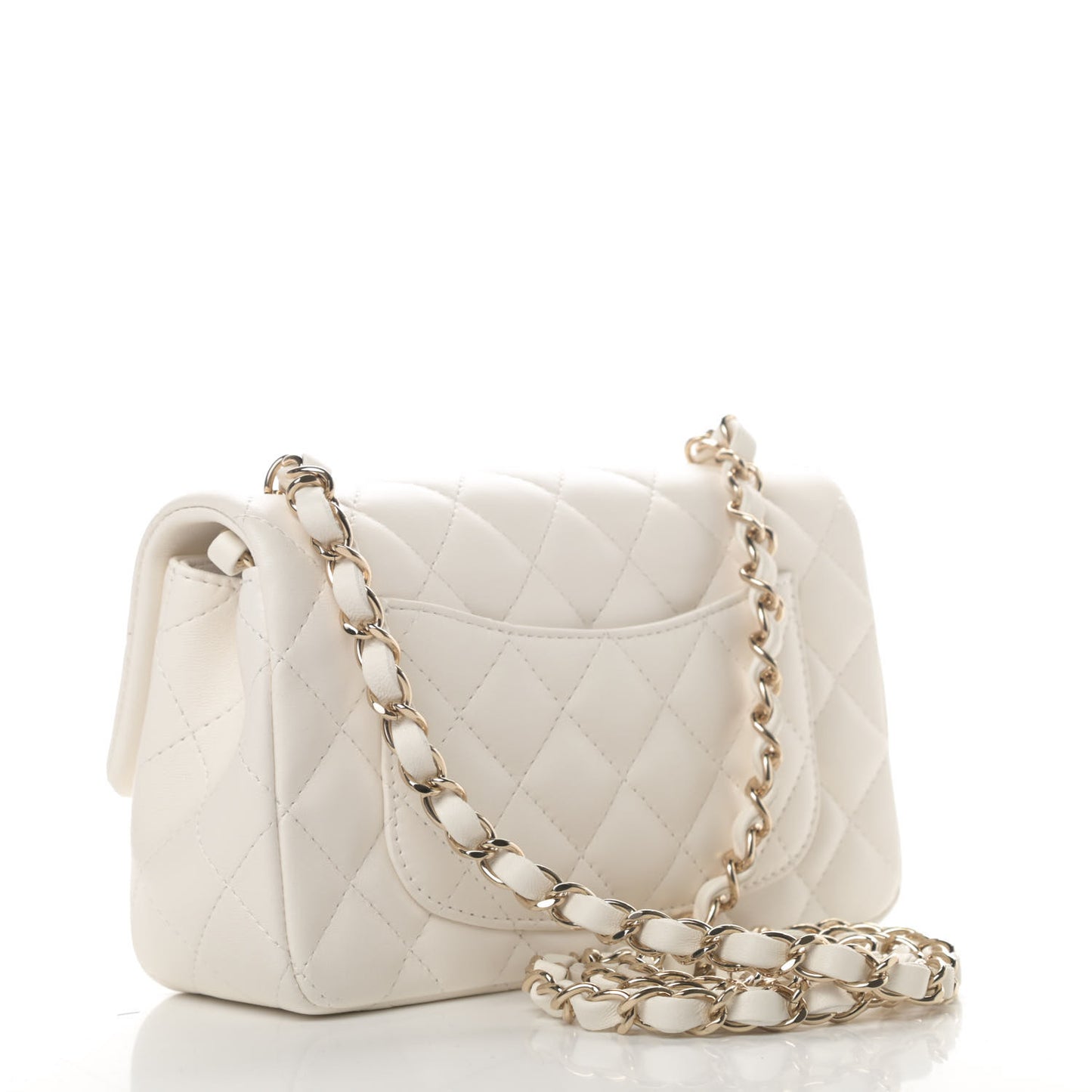Lambskin Quilted Mini Rectangular Flap White