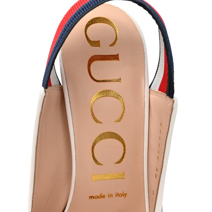 Gucci Malaga Kid Web Sylvie High Heel Slingback Pumps 38 White 8 of 11