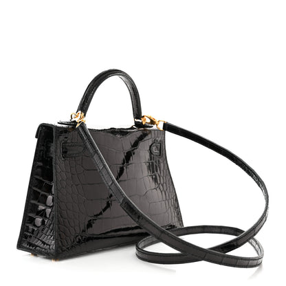 Hermes Shiny Alligator Mini Kelly Sellier 20 Black 3 of 10