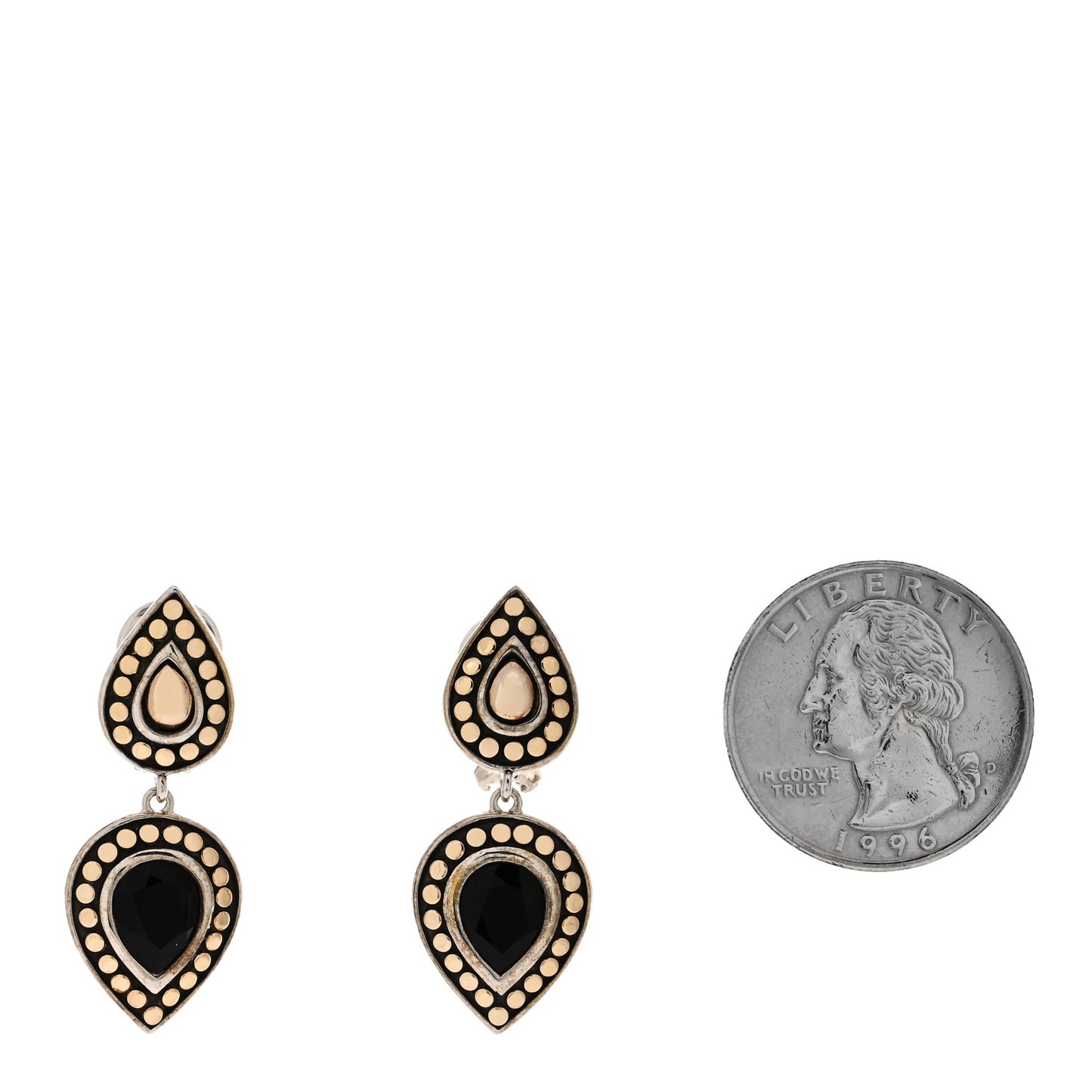Sterling Silver 18K Yellow Gold Black Onyx Dot Drop Earrings