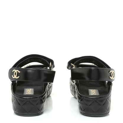 Chanel Shiny Calfskin Logo Platform Sandals 38 Black 5 of 12
