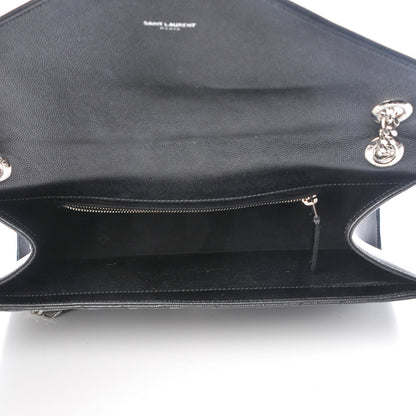 Saint Laurent Grain De Poudre Matelasse Chevron Large Monogram Satchel Black 6 of 9