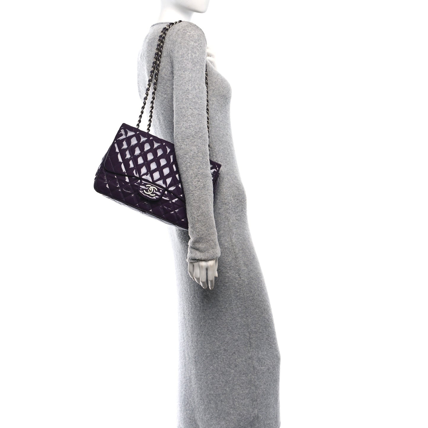 Patent Quilted Jumbo Single Flap Dark Purple