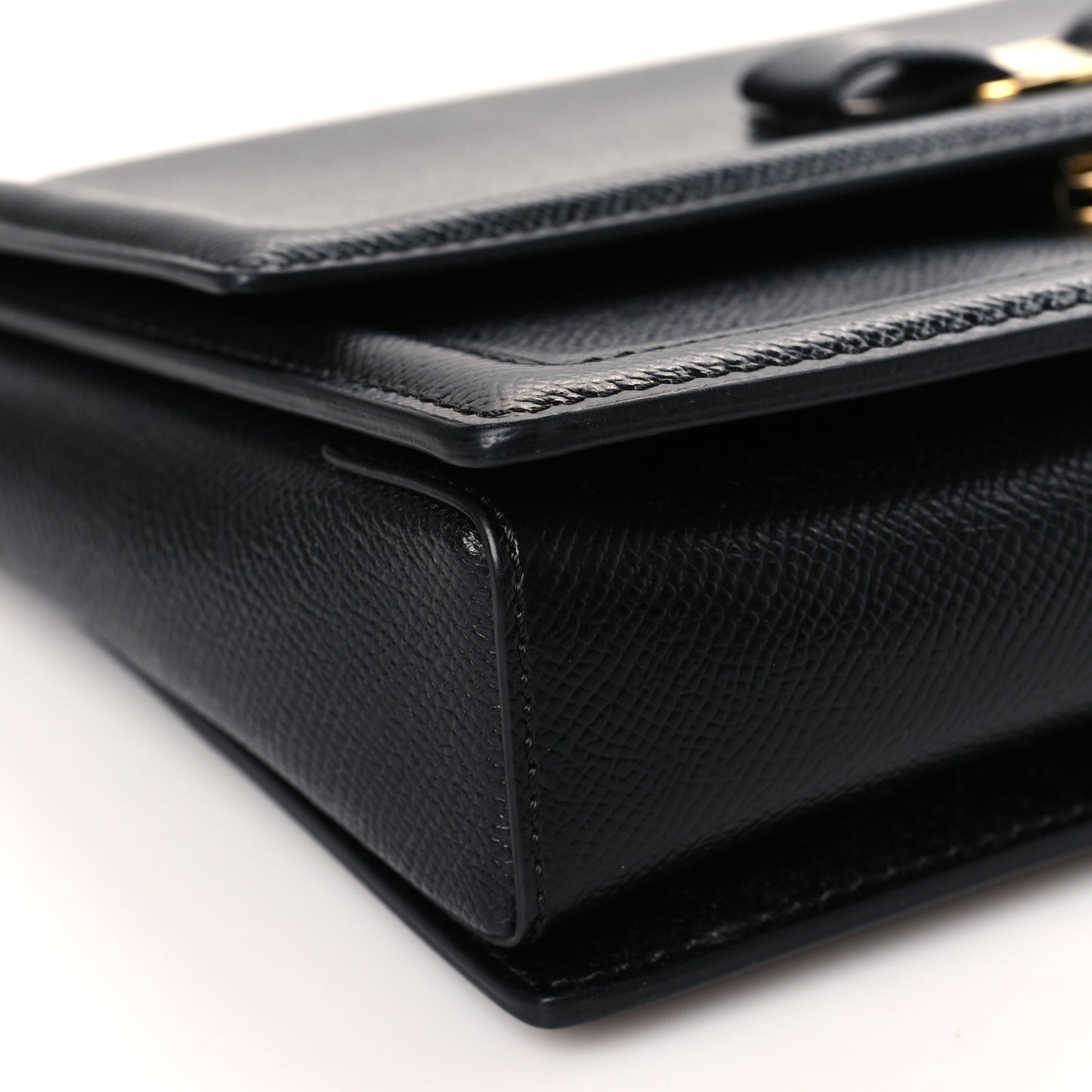 Hammered Calfskin Vara Bow Chain Flap Crossbody Black