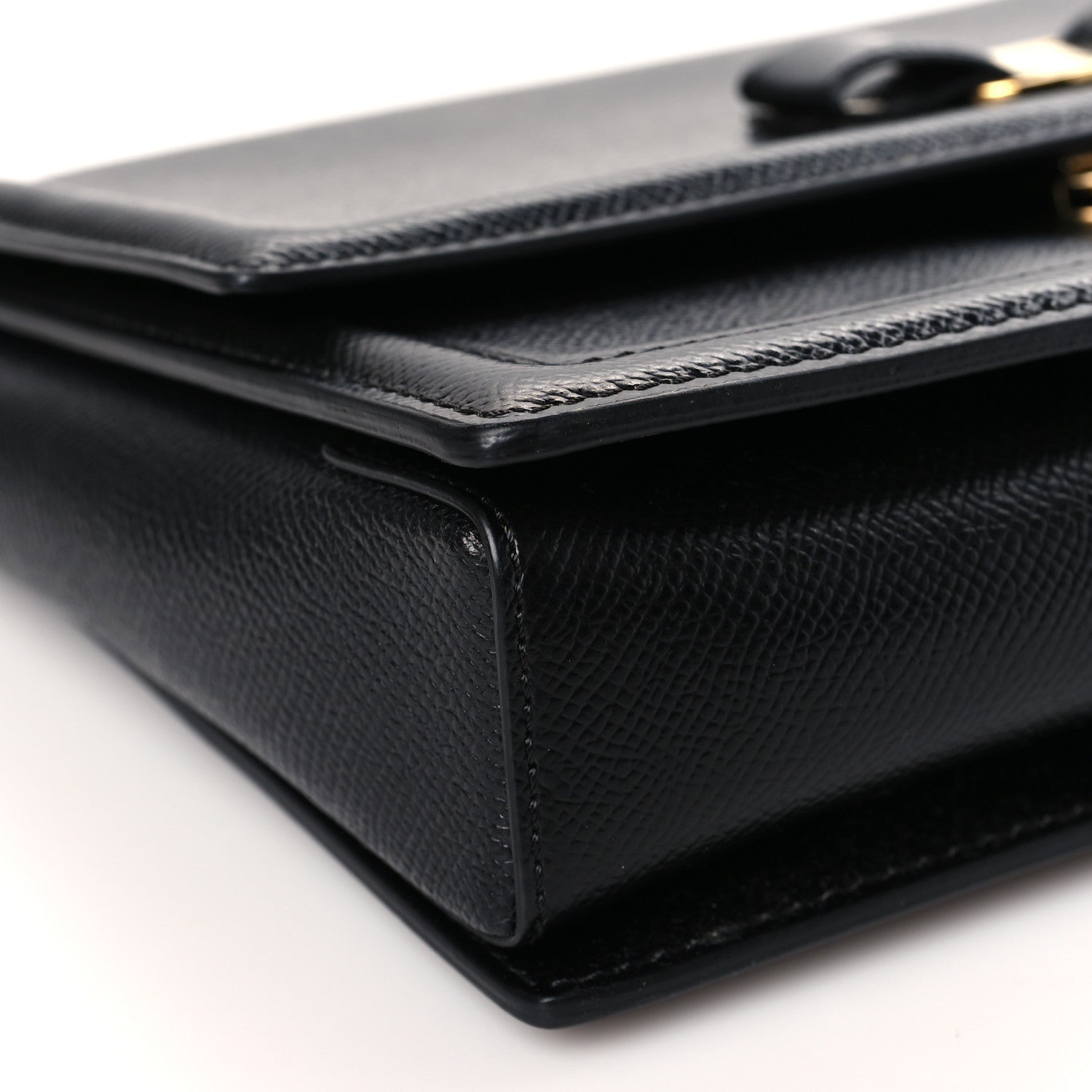 Salvatore Ferragamo Hammered Calfskin Vara Bow Chain Flap Crossbody Black 7 of 8