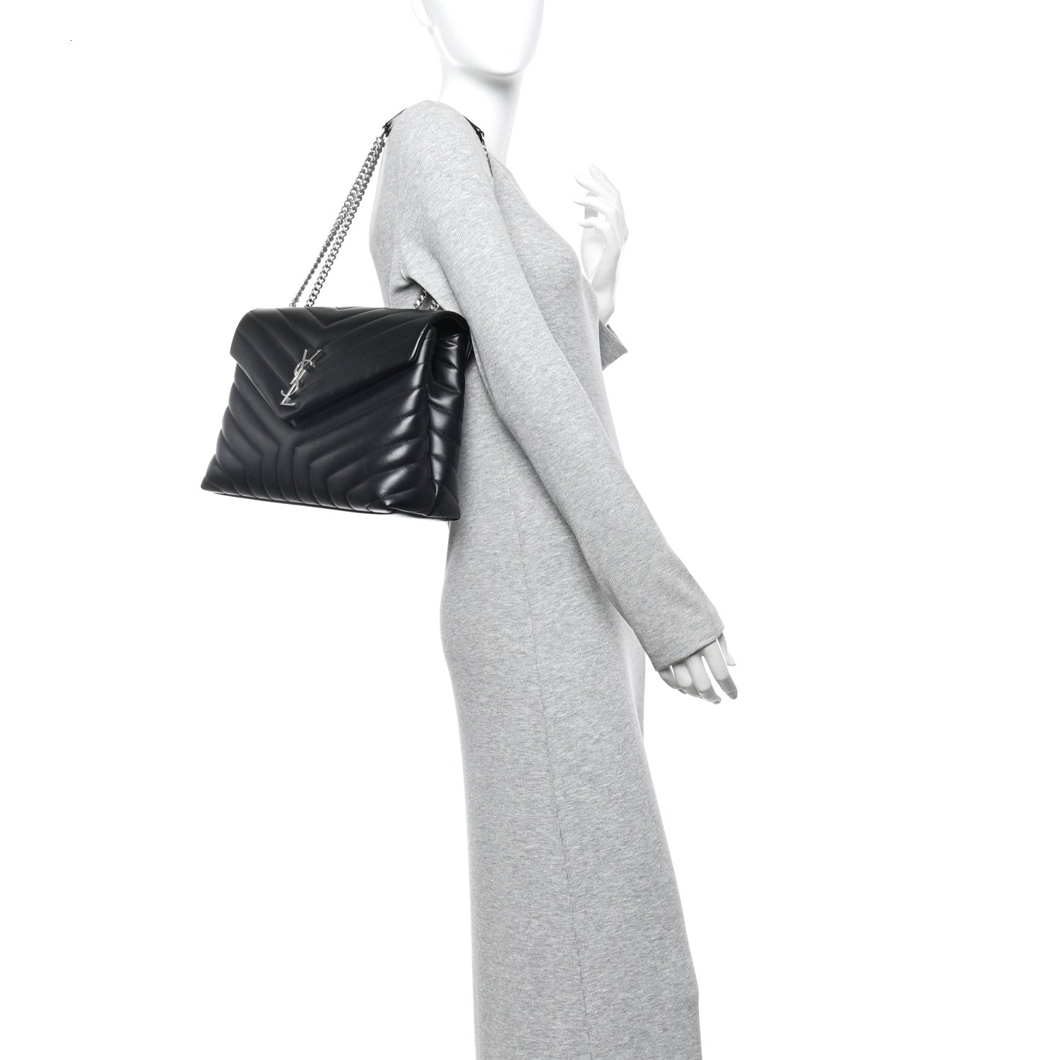 Saint Laurent Calfskin Y Quilted Monogram Medium Loulou Chain Satchel Black 2 of 13