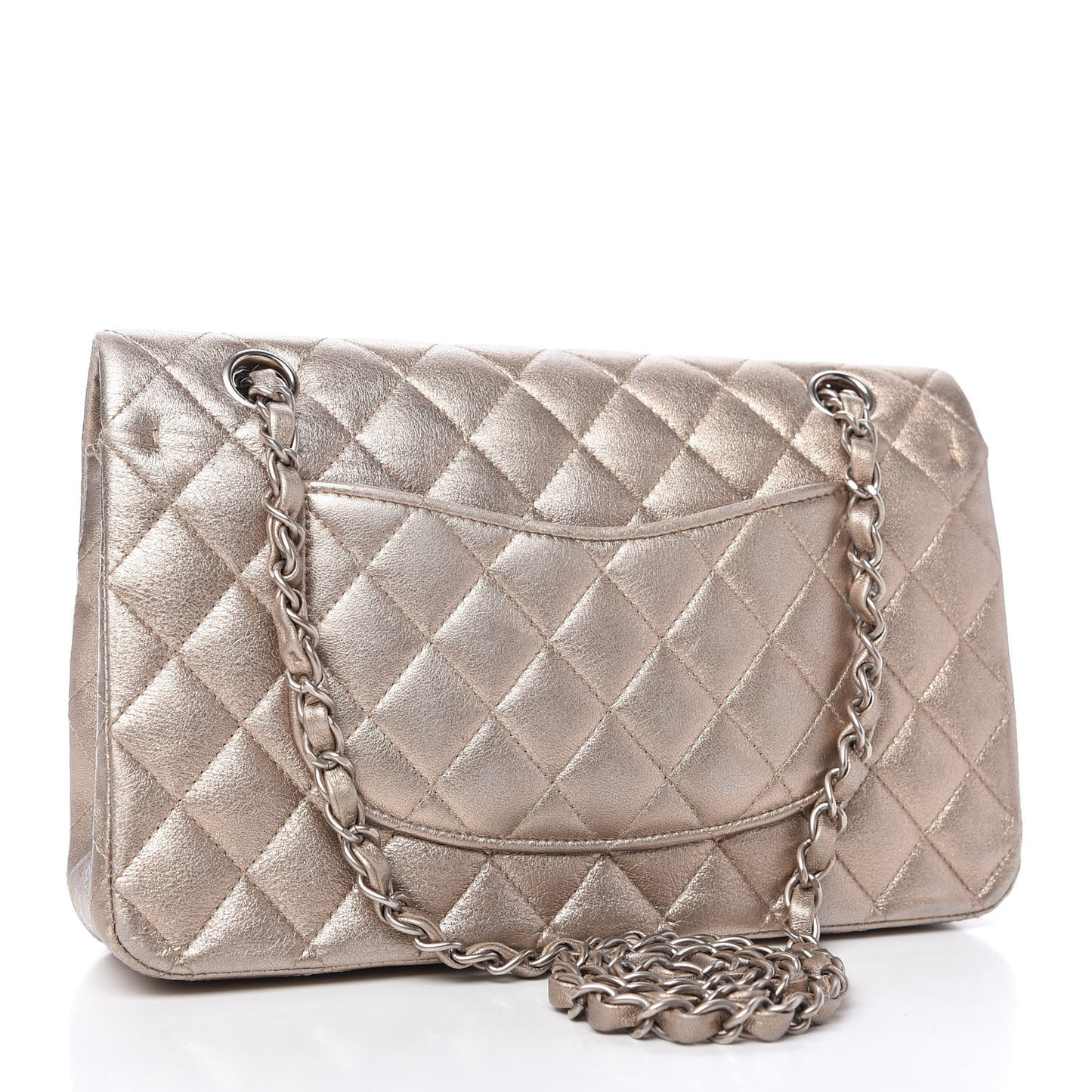 Metallic Lambskin Quilted Medium Double Flap Gold