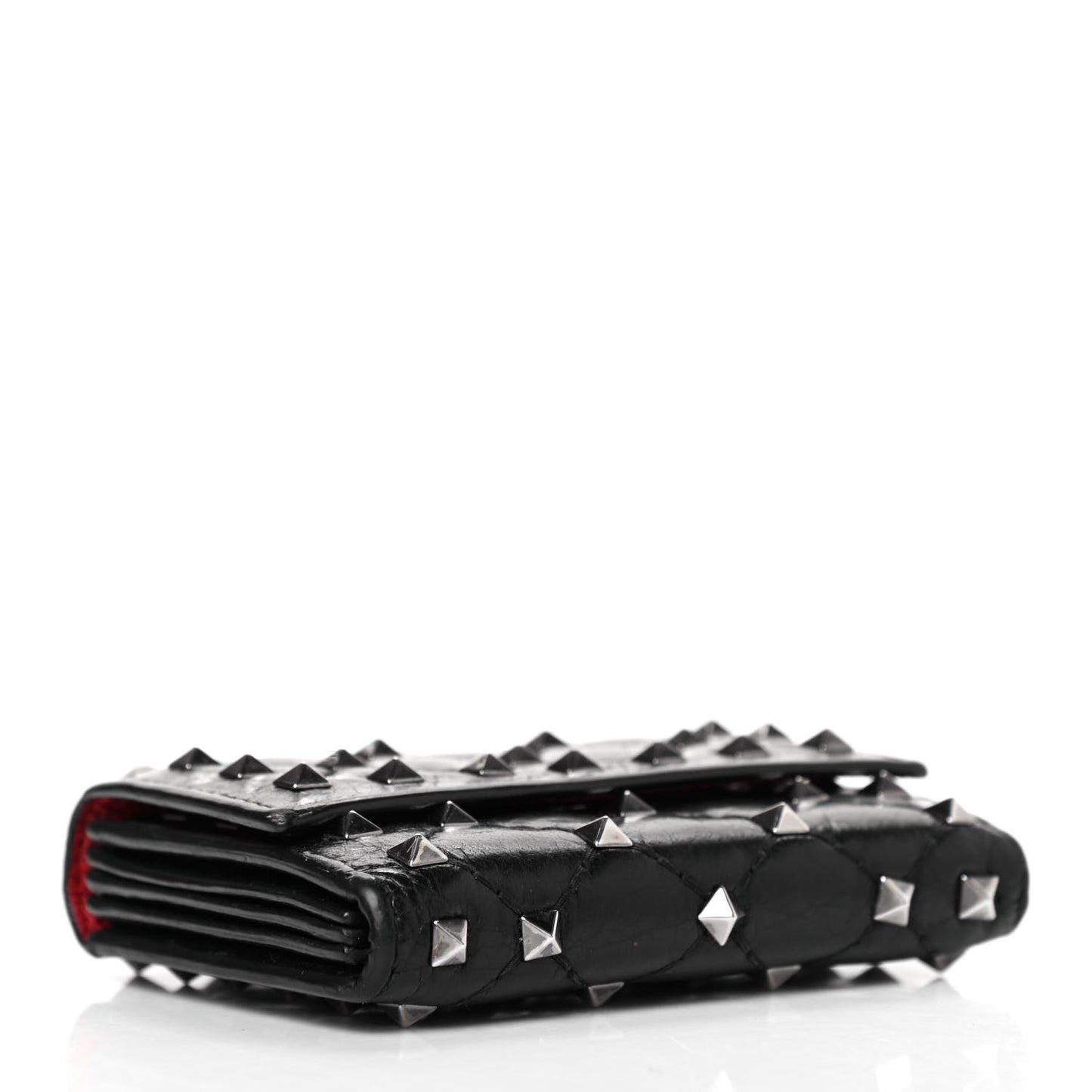 Craquele Nappa Rockstud Spike Bi-Fold Card Holder Black