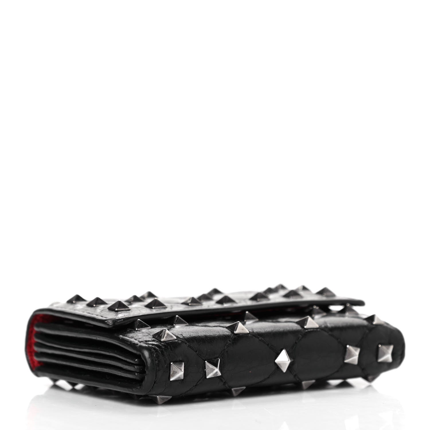 Valentino Garavani Craquele Nappa Rockstud Spike Bi-Fold Card Holder Black 3 of 4