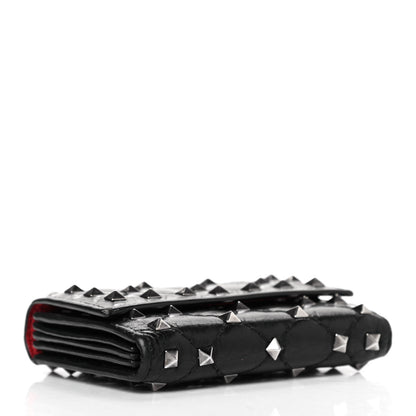 Valentino Garavani Craquele Nappa Rockstud Spike Bi-Fold Card Holder Black 3 of 4