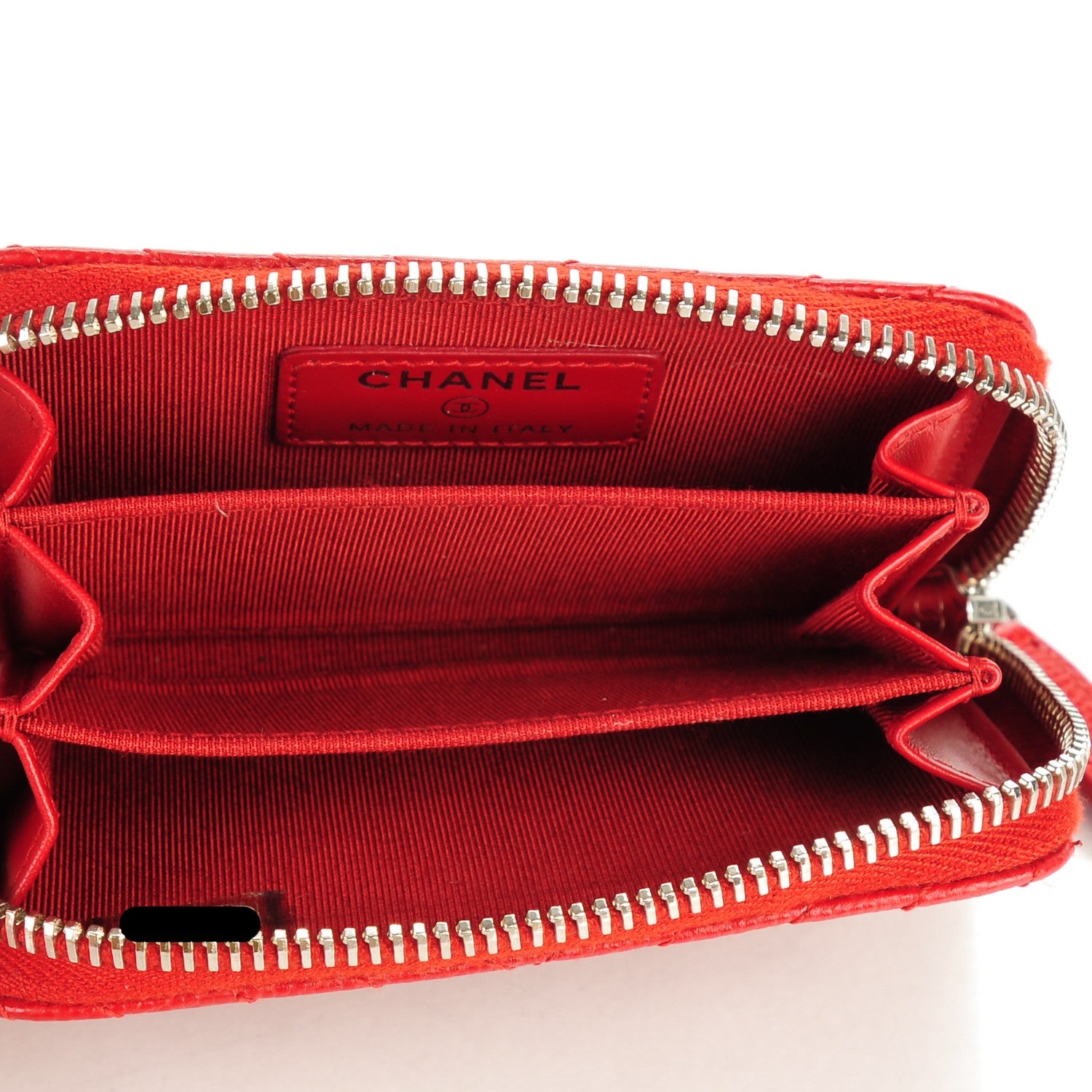 Chanel Caviar Chevron Quilted Zip Around Coin Purse Red 5 of 7