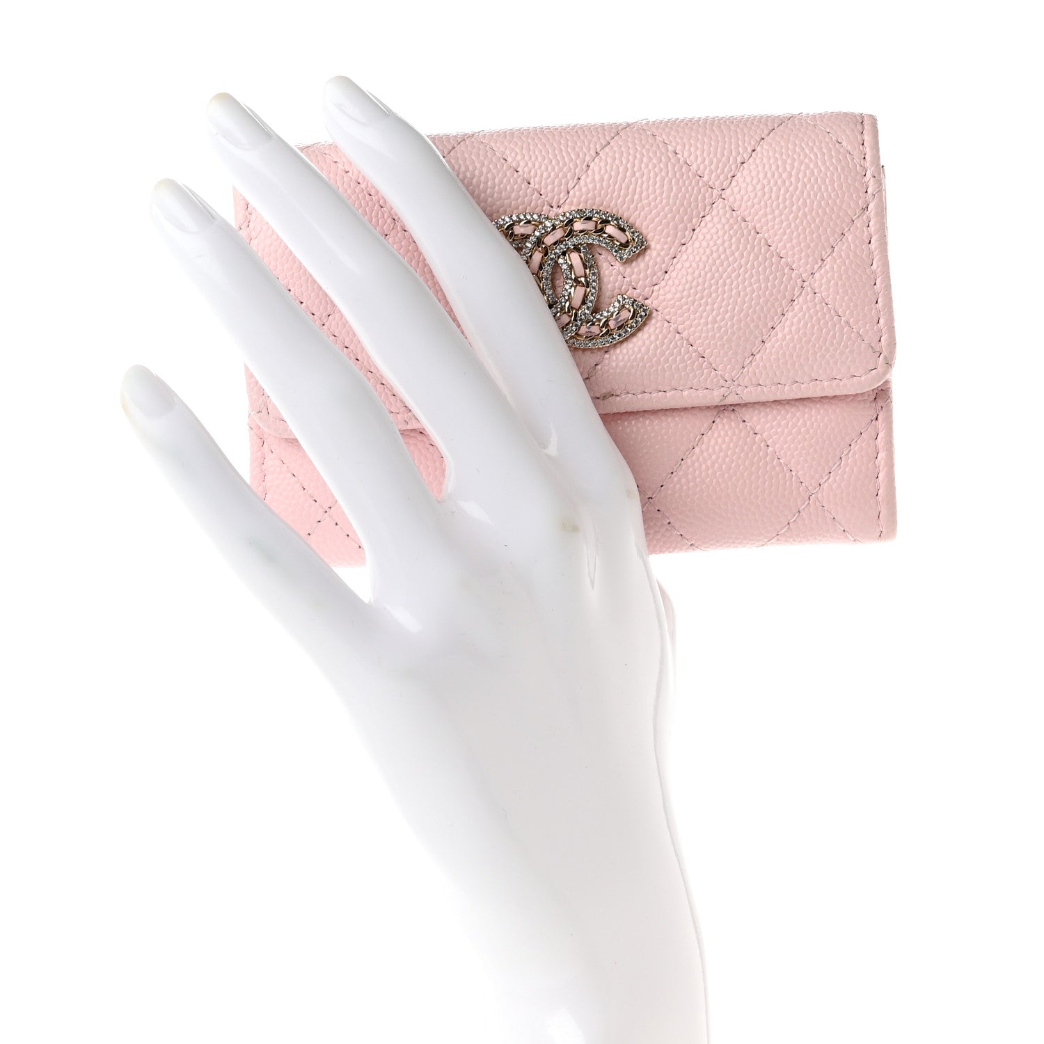 Chanel Caviar Quilted Crystal CC Flap Card Holder Pink 2 of 9