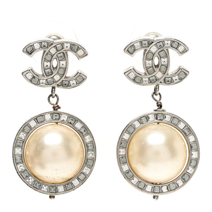 Chanel Baguette Crystal CC Pearl Drop Art Decoco Earrings Silver 1 of 4