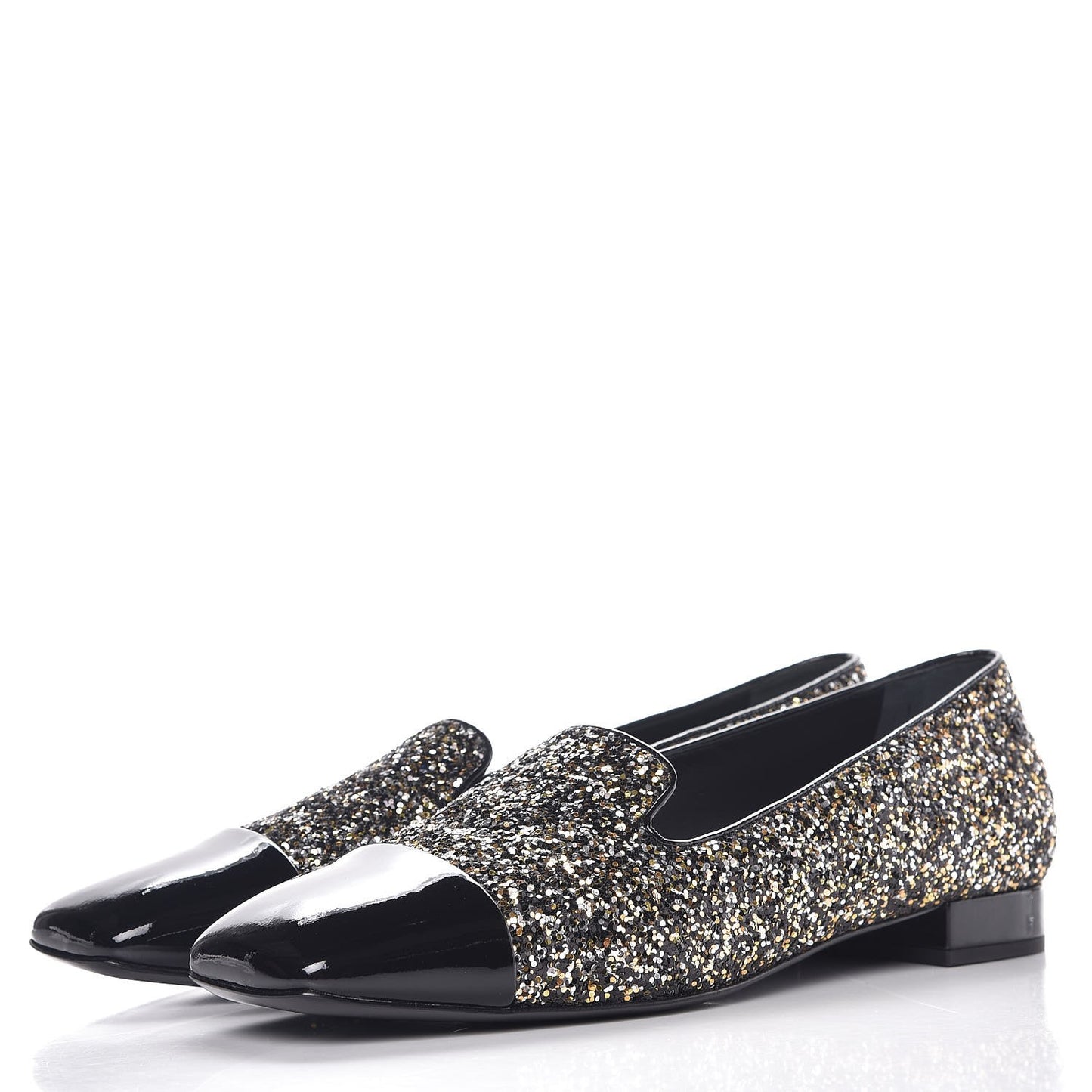 Glitter Fabric Patent Calfskin Mocassin Loafers 41 Black Bronze