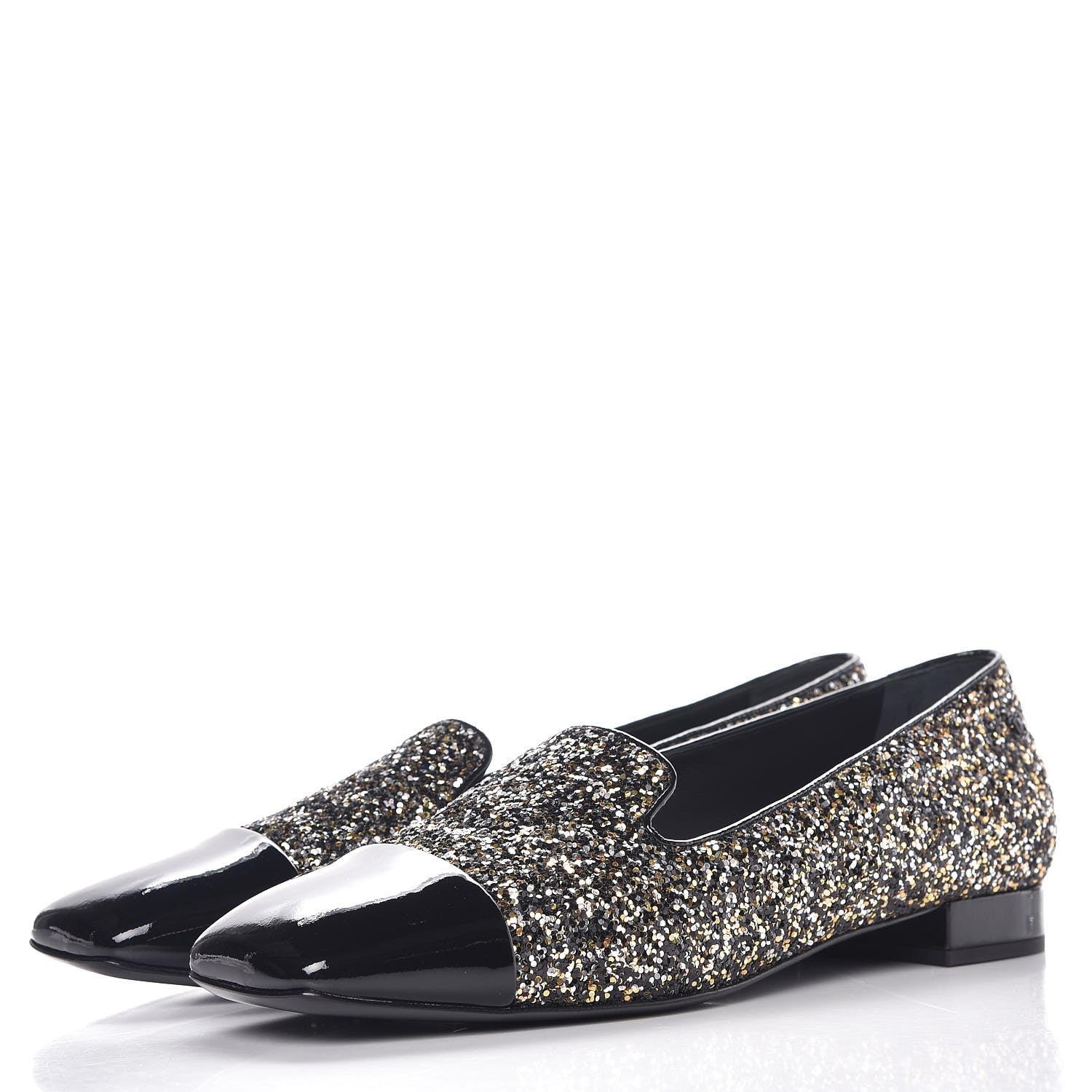 Chanel Glitter Fabric Patent Calfskin Mocassin Loafers 41 Black Bronze 2 of 9