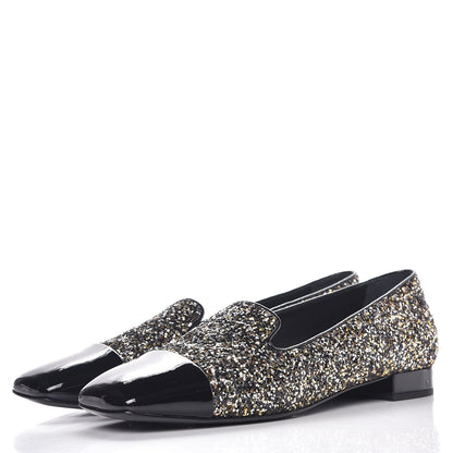 Chanel Glitter Fabric Patent Calfskin Mocassin Loafers 41 Black Bronze 2 of 9