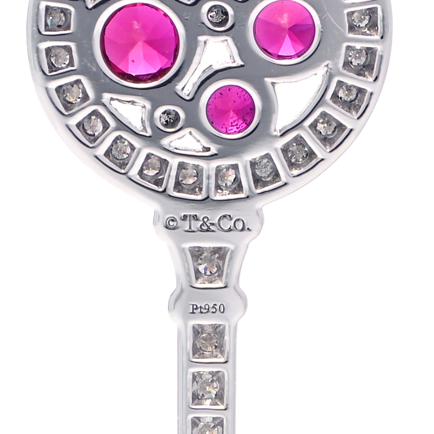 Tiffany Platinum Diamond Ruby Cobblestone Key Pendant 3 of 4
