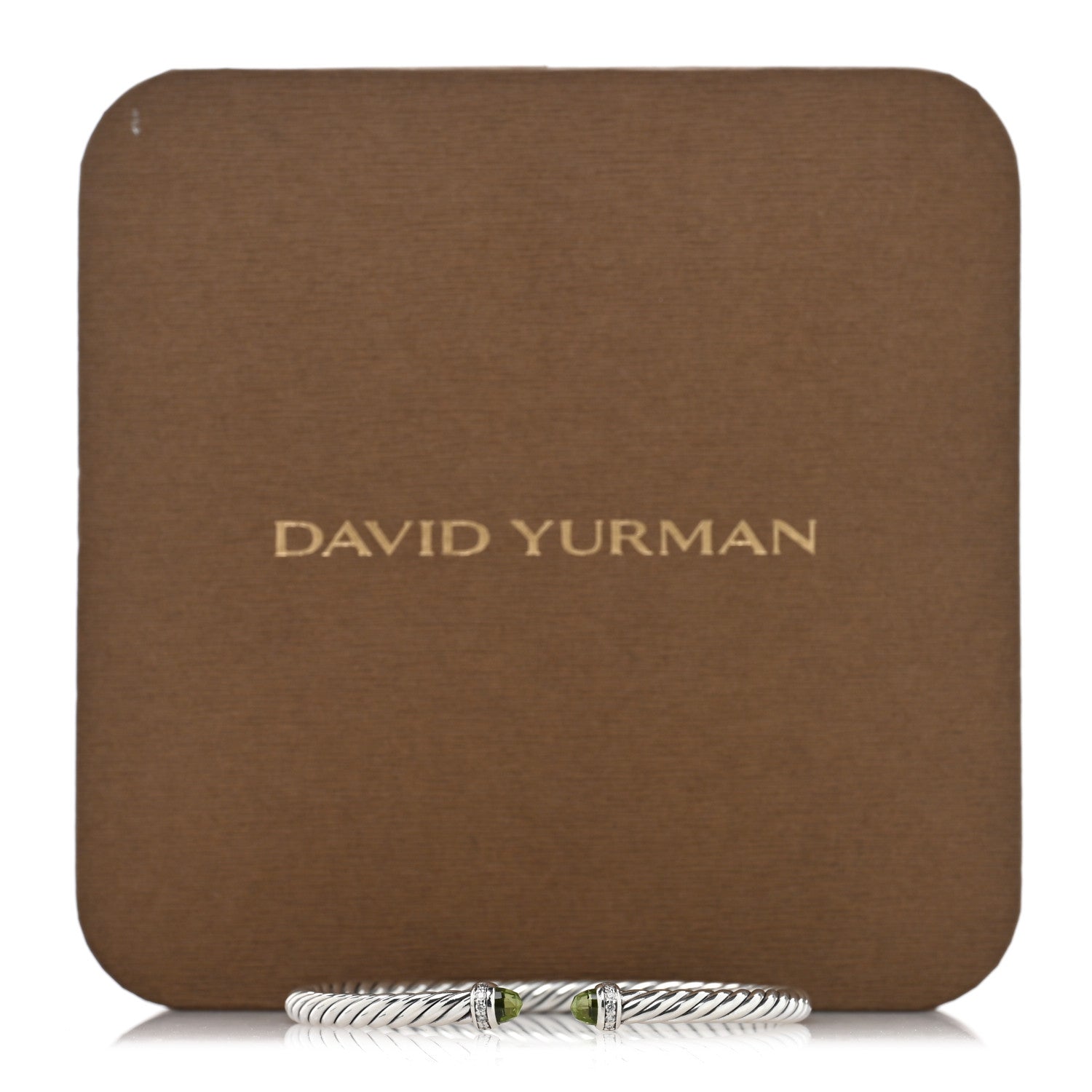 David Yurman Sterling Silver Diamond Peridot 4mm Cable Flex Bracelet 4 of 4