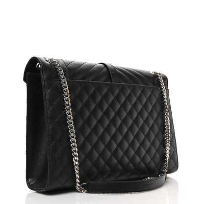 Saint Laurent Grain De Poudre Textured Mixed Matelasse Large Triquilt Monogram Satchel Black 3 of 8