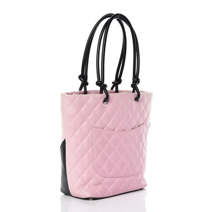 Chanel Calfskin Quilted Medium Cambon Tote Pink Black 3 of 20