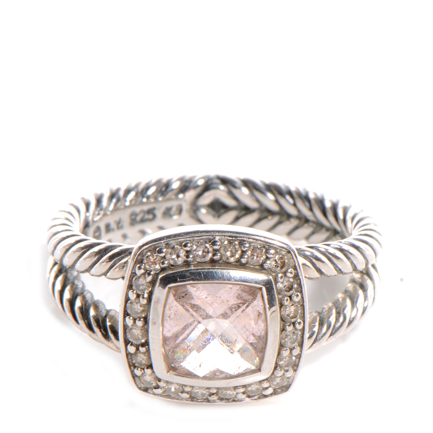 David Yurman Sterling Silver Diamond Morganite 7mm Petite Albion Ring 54 7 1 of 6