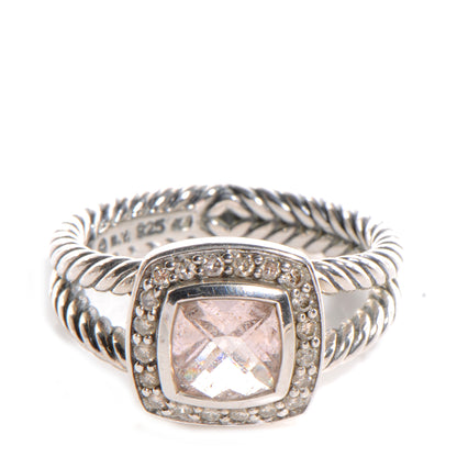 David Yurman Sterling Silver Diamond Morganite 7mm Petite Albion Ring 54 7 1 of 6