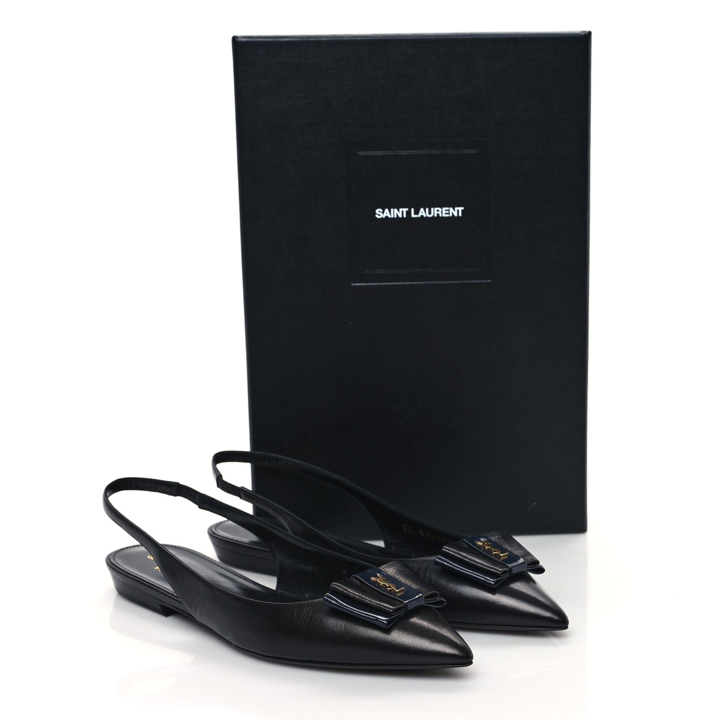 Patent Smooth Lambskin Anais Slingback Flats 36.5 Black Navy