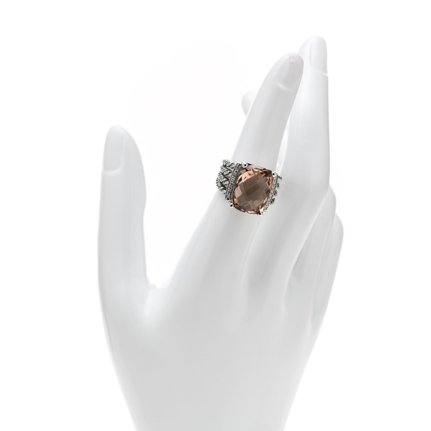 Sterling Silver Diamond Morganite 16mm Wheaton Ring 53 6.5